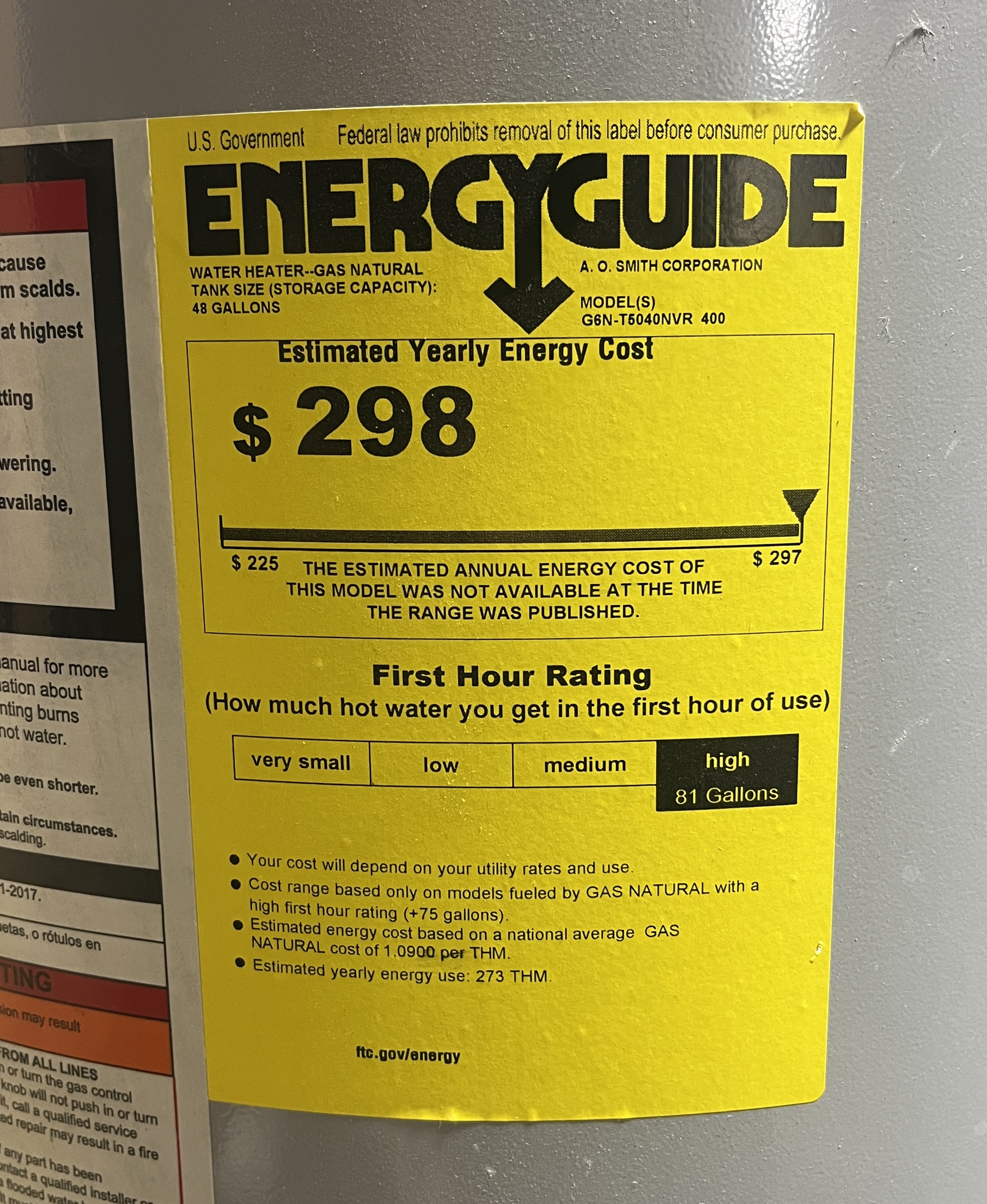 Water heater EF rating chart